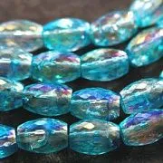 Бусина, стекло овальная, кракле граненая, цвет голубой АВ, 11.5x8 мм