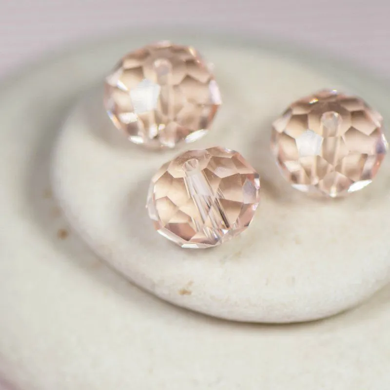 бусина, стекло абакус 12, граненая, цвет розовый, 12х8 мм